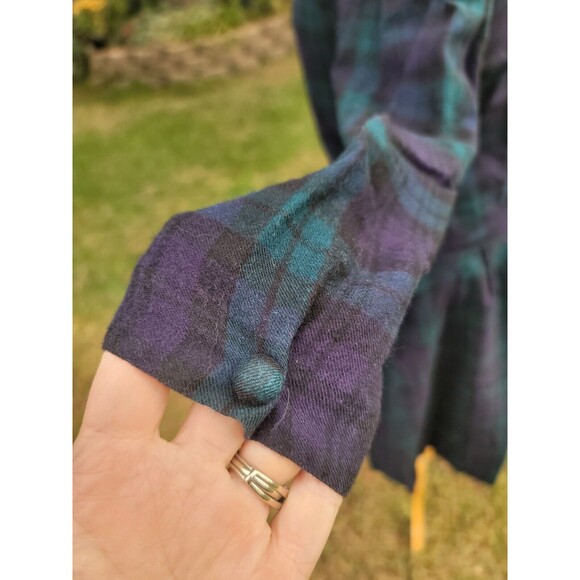 Laura Ashley Vintage Drop Waist Dress Size 8 Blue Green Plaid Tartan Wool Lace - Picture 4 of 9